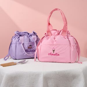 Custom Embroidered Lunch Bag: Insulated Drawstring Bag, Ice Cream & Cupcake Design image 1