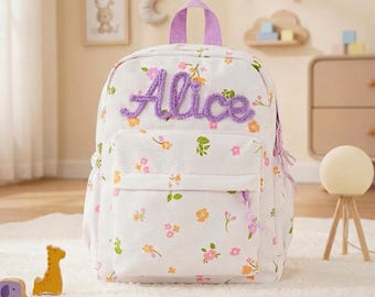 Custom Floral Toddler Backpack: Personalized Name Preschool Bag, Back to School Gift for Girls