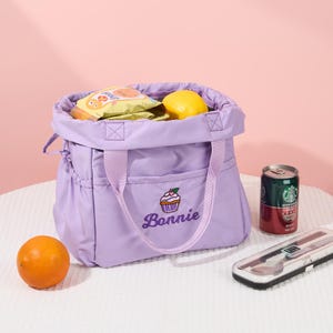 Custom Embroidered Lunch Bag: Insulated Drawstring Bag, Ice Cream & Cupcake Design image 9