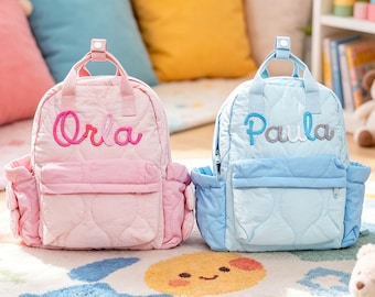 Personalized Kids Backpack Custom Name, Quilted Toddler Bag, Back to School