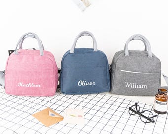 Personalized Dots Lunch Tote, Monogrammed Insulated Oxford Bag