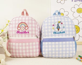 Personalized Toddler Backpack: Embroidered Rainbow or Rocket Book Bag