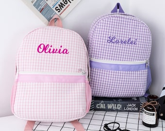 Personalized Seersucker Kids Backpack: Embroidered Toddler Book Bag