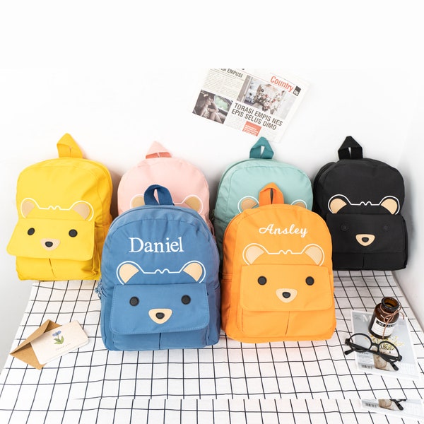 Personalized Kids Backpack with Name, Embroidered Bear Backpack, Children Travel Backpack, School Gift for Toddler, Kids Gift, Diaper Bag