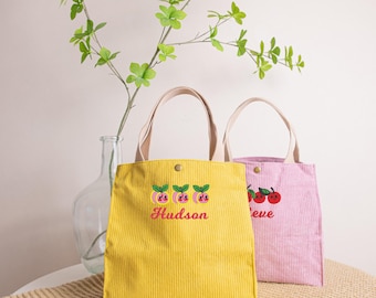 Personalized Corduroy Lunch Bag, Embroidered Tote, Insulated