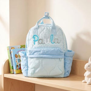 Personalized Crinkle Quilted Kids Backpack, Toddler Preschool Daycare Bag, Back to School Gift Blue