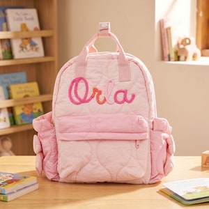 Personalized Crinkle Quilted Kids Backpack, Toddler Preschool Daycare Bag, Back to School Gift Pink