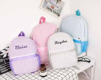 Backpack for kids, Toddler Backpack, Seersucker School Bag, Custom Book Bag, Personalized Overnight Bag for Child, Diaper Bag