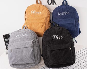 Personalized Corduroy Kids Backpack, Custom Embroidery Book Bag for Toddler, First Birthday Gift