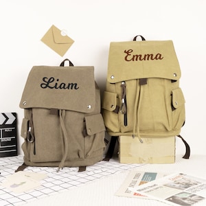 Camping Laptop Bag, Canvas Backpack, Personalized Rucksack for him, Vegan backpack for work, Travel Backpack for Dad, Camping Backpack