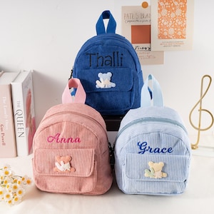 Custom Embroidered Corduroy Mini Backpack: Bear Patch