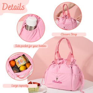 Custom Embroidered Lunch Bag: Insulated Drawstring Bag, Ice Cream & Cupcake Design image 5
