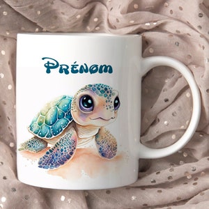 Turtle mug with customizable first name, turtle mug, customizable mug to offer, turtle mug