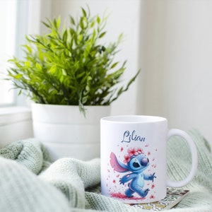 Personalized stitch mug, children's cup, stitch flower with first name, customizable mug to offer, personalized first name cup image 4