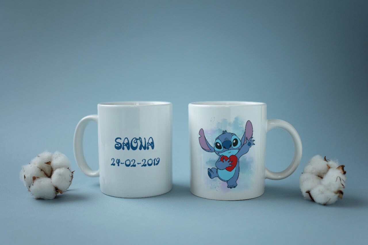 Mug Personnalisé Stitch Phosphorescent - Céramique - Fait Main En France - Cadeau Enfant/ado Disney