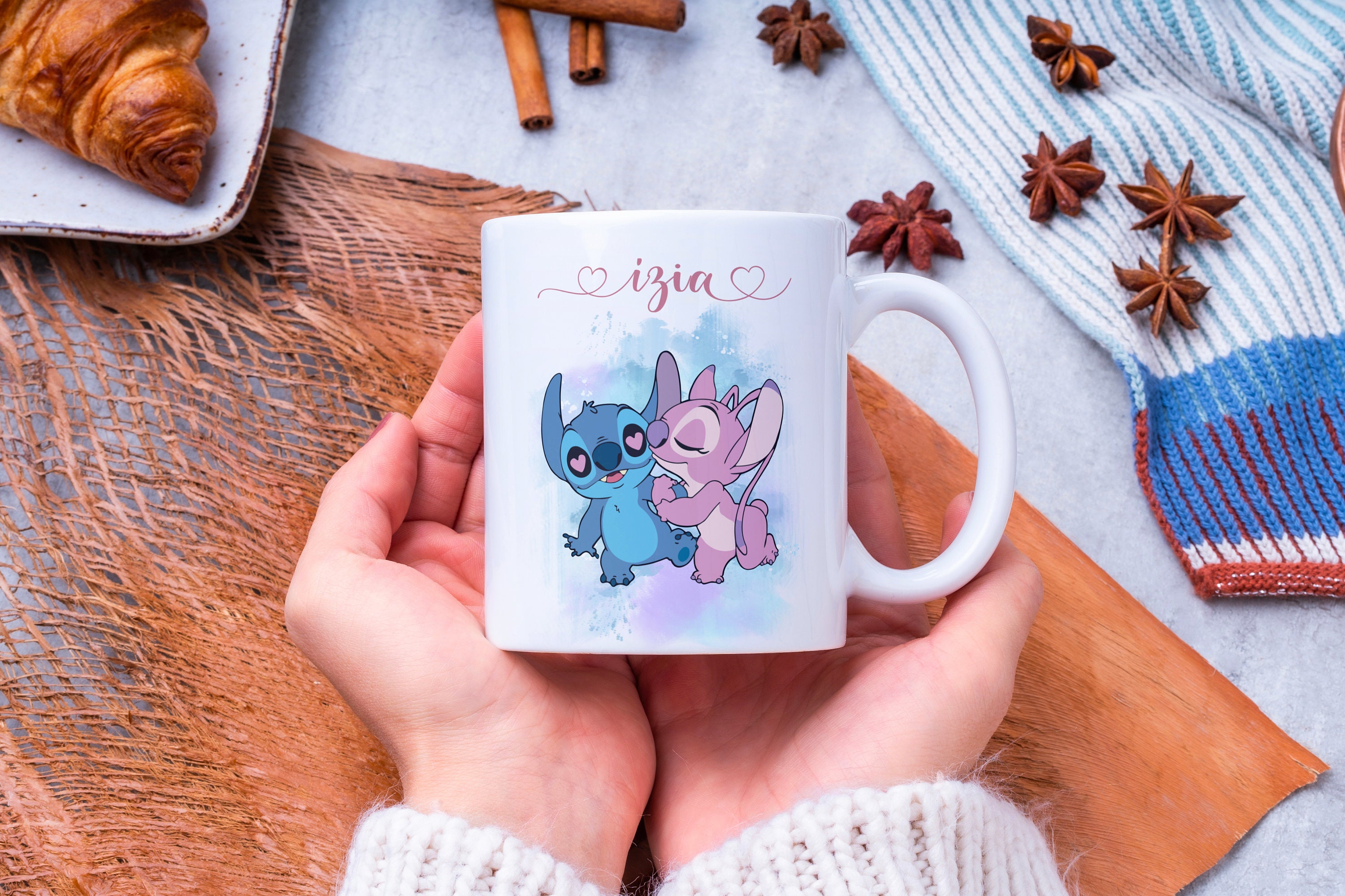 Personalized Stitch Mug, Children's Cup, Stitch and Angel, Customizable Mug  to Offer 