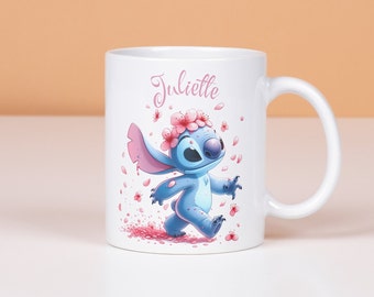 Mug stitch personnalisé , tasse enfant, stitch fleur avec prénom,  mug personnalisable à offrir, tasse prénom personnalisé