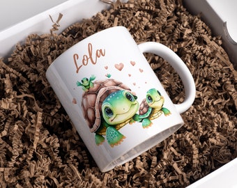 Tasse tortue avec prénom personnalisable, tasse motif famille tortue, mug personnalisable, cadeau personnalisé