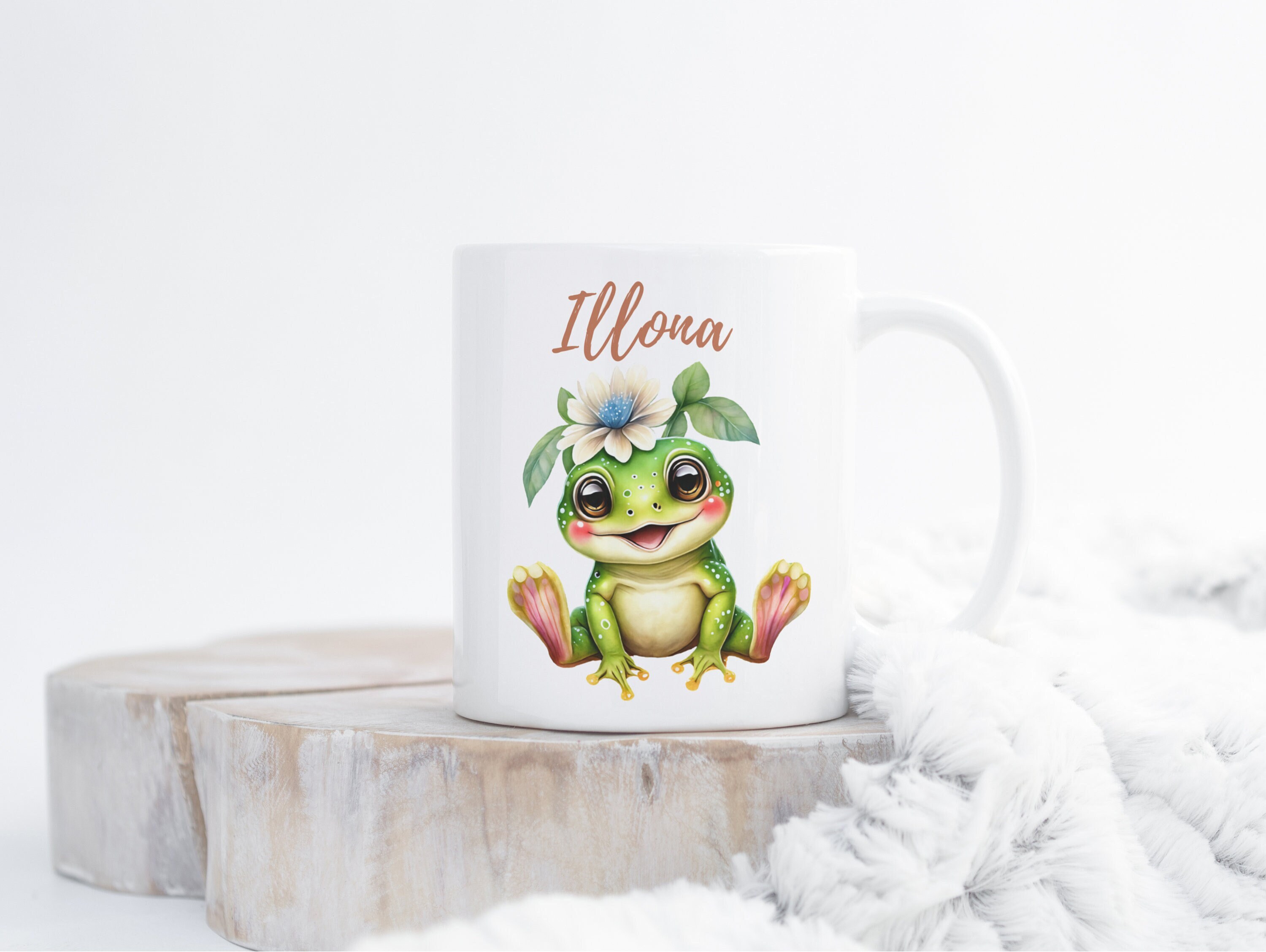 Close Up Tasse Mit 3D Frosch-Henkel – Weißer Keramikbecher Mit Grünen Pflanzen, 11,5 Cm Hoch, Spülmaschinenfest