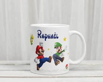 Personalized Mario and Luigi mug, customizable name, Super Mario inspired mug
