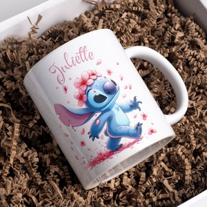 Personalized stitch mug, children's cup, stitch flower with first name, customizable mug to offer, personalized first name cup image 2