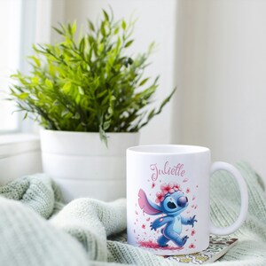 Personalized stitch mug, children's cup, stitch flower with first name, customizable mug to offer, personalized first name cup image 5