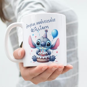 Taza puntada personalizada, taza infantil, puntada feliz cumpleaños, taza personalizable para ofrecer, taza personalizada con nombre