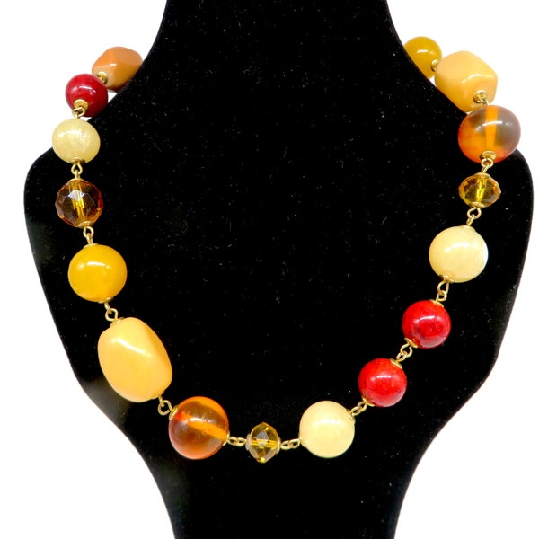 Joan Rivers Necklace, Red Orange Yellow Beaded Necklace