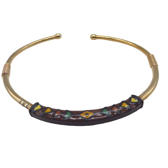 Eisenberg Collar Necklace, Gold Tone and Enamel G… - image 2