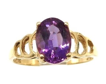 10K Gold Amethyst Ring, Oval Cut 0.75ctw Natural Amethyst, Size 6