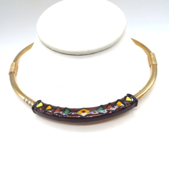 Eisenberg Collar Necklace, Gold Tone and Enamel G… - image 1