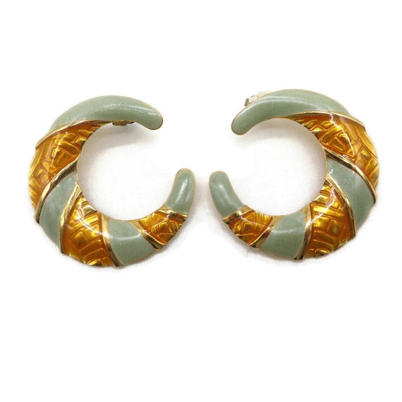 Edgar Berebi Earrings, Gold and Green Half Hoop Pi