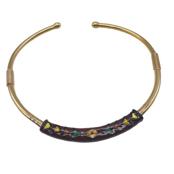 Eisenberg Collar Necklace, Gold Tone and Enamel G… - image 3