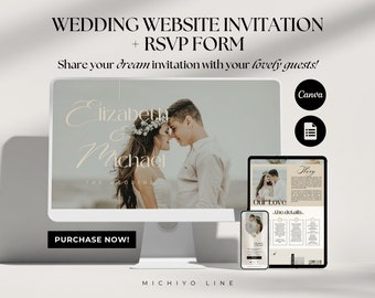 Website Template Canva, Editable Canva Wedding Website Invitation, Wedding Invite Template, Digital Wedding Invitation, Boho Wedding Bundle