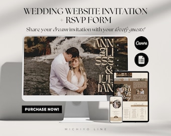 Wedding Website Template Canva, Save The Date Wedding Invitation, Website Wedding RSVP, Minimal Canva Website, Digital Wedding Invitation