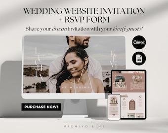 Mauve Editable Canva Wedding Website Evite Template, Minimal Save The Date Modern Boho Wedding Invitation and RSVP Google Form Bundle