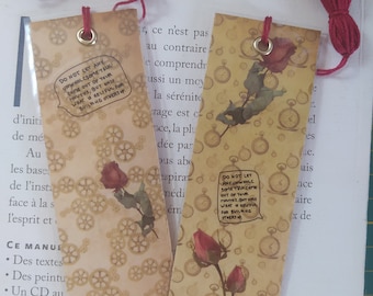 Laminated bookmark duo with "roses are red" pompom