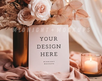 PSD & JPG 5x7 A7 Invitation Mockup - Blush Boho Moody Floral Papeterie Objet intelligent Photoshop Mock Up