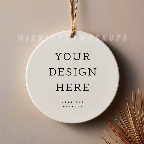 PSD & JPG White Ceramic Christmas Ornament Mockup - Moody Neutral Minimalist Holiday Smart Object Mock Up