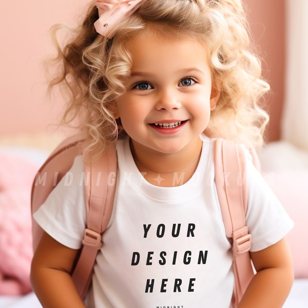 Children's White T-Shirt Mockup - Blush Pink and Leopard Print Back to School Theme