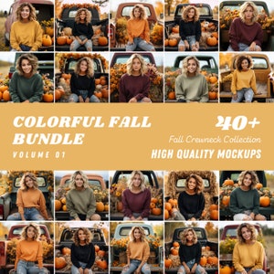 Colorful Fall Crewneck Mockup Bundle - Crewneck Sweatshirt Mock Ups in Black, Orange, Gold, Maroon, Pink, Forest Green and Military Green