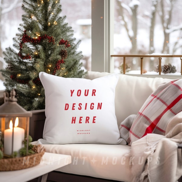 Styled Decorative Accent Throw Pillow Overlay Mockup - Blank Mock Up Rustic Holiday Christmas Theme