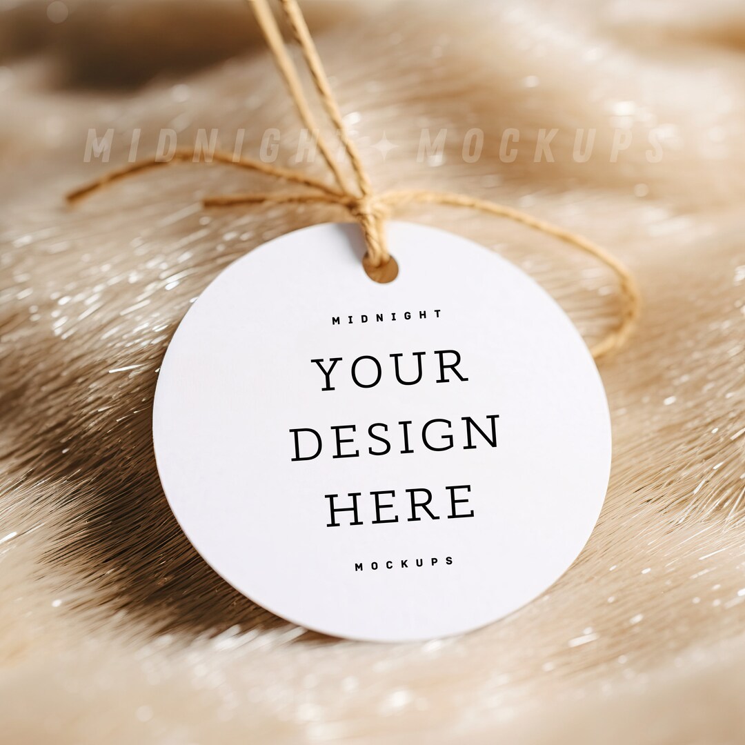 PSD & JPG Round Christmas Gift Tag Mockup Gold Glitter Sparkle Holiday