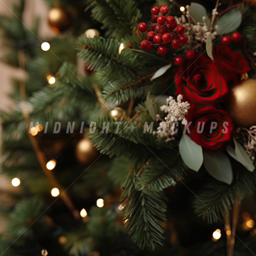 Background Holiday Stock Image - Moody Red & Green Floral Decorated ...