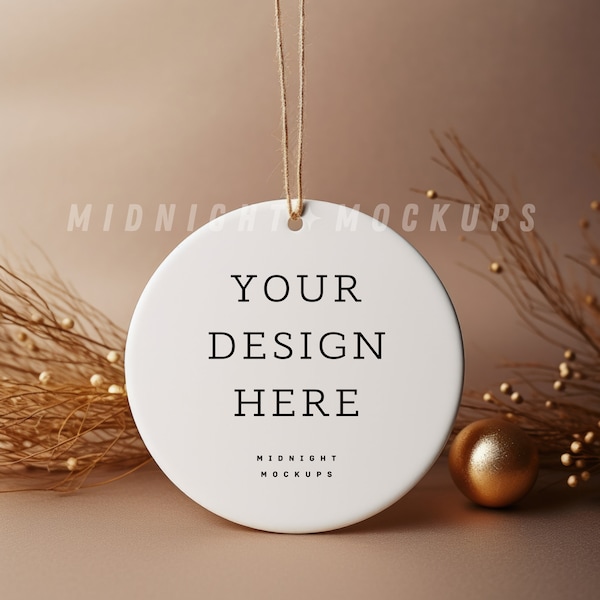 PSD & JPG White Ceramic Christmas Ornament Mockup - Moody Boho Neutral Minimalist Holiday Smart Object Mock Up