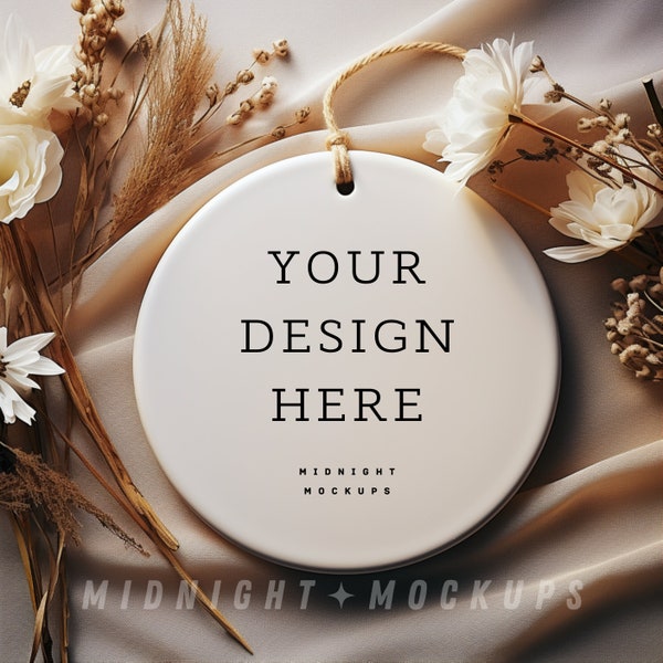 PSD & JPG White Ceramic Christmas Ornament Mockup - Moody Neutral Minimalist Holiday Smart Object Mock Up