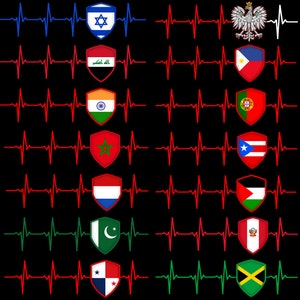 Heartbeat with country flags, more than 120 countries+ cities flags (Canada, Jamaica, Albania, Russia, USA, Denmarken, Sweden, Texas...)