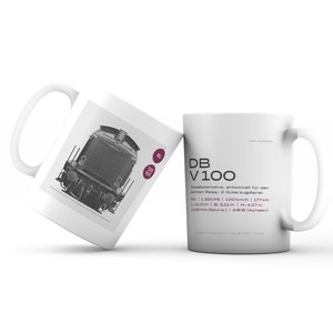 Railway mug, locomotive V 100, design in the style of the 1960s
