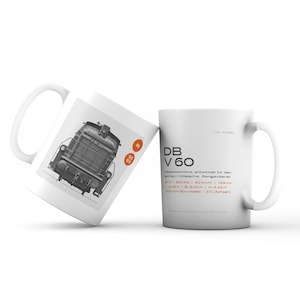 Railway mug, locomotive V 60, design in the style of the 1960s