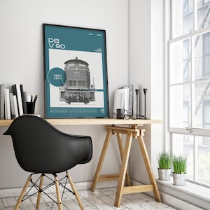 Lokomotive Poster, Deutsche Bundesbahn V 90 Info-Plakat, ozeanblau - DB Sammlerstück und Fanartikel